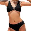 SOLY HUX Girl's V Neck Ring Linked Bikini Sets Bathing Suits Two Piece Swimsuit Solid Black 8-9Y