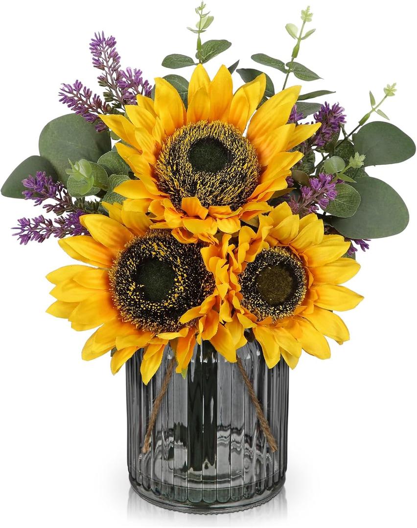 Oairse Fake Flowers in Vase, Sunflowers Artificial Flowers with Vase Sunflowers Centerpieces for Table Silk Flower Arrangement for Farmhouse Home Kitchen Bathroom Wedding Party Dining Room Decor (Yellow01)