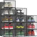 Pinkpum 12 Pack XXL Shoe Storage Box Fit for Size 14, Clear Plastic Stackable Shoe Organizer for Closet, Shoe Containers Sneaker Storage Clear and Black