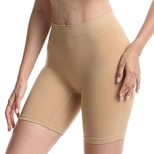 MELERIO Women's Slip Shorts, Comfortable Boyshorts Panties, Anti-chafing Spandex Shorts for Under Dress (Beige, 12-14)