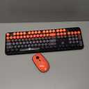 FOPETT Wireless Keyboard and Mouse Combo - 2.4G Full-Sized Cute Colorful Mouse and Keyboard with 104 Round Keys Retro Typewriter Keyboard for Laptop/Windows/PC - Black Orange