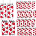 Whaline 20Pcs Strawberry Plastic Cups with Lids and Straws Clear Reusable Party Drinking Cups for Summer Wedding Baby Shower Birthday Party Supplies