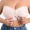 OYOANGLE Women's Plus Size Front Closure Push Up Strapless Bandeau Bra Wireless Tube Bralettes with Clear Strap (3X-Large Plus, Light Pink)