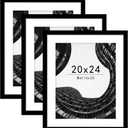 Abtgt 20x24 Picture Frame Set of 3, Display Pictures 16x20 with Mat or 20x24 without Mat, Poster Frame for Wall Mounting Display, Black