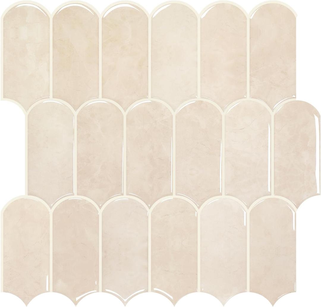 Vamos Tile Upgraded Thicker Design Peel and Stick Backsplash Tile, 10-Sheet Pinkish Beige Marble with Beige Grout Self Adhesive Vinyl Wall Tiles, Stick on Backsplash for Kitchen, Bathroom, RV, Pantry