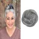 Synthetic Hair Chignon Scrunchie Natural Grey Hair Braided Bun Donut Hairpieces Clip in Hair Bun Extensions Updo Space Bun for Women Beauty (#Gray)