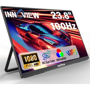InnoView 23.8" 1080P Portable Monitor, FHD 100HZ 100% SRGB IPS USB-C HDMI Large Work Home Gaming Second Monitor W/180Adjustable Stand for Laptop, MacBook, Phones