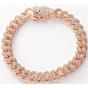 Chain Dog Collar, Bling Diamond Cuban Link Dog Collars Glitter Chain Rhinestone Puppy Necklace for for Small Medium Large Pet Dogs (Rose Gold, 20 inch)