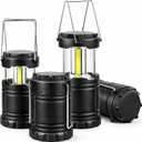 MalloMe LED Camping COB Lantern Flashlights 4 Pack - Super Bright - 240 Lumen Portable Outdoor Lights - AA Batteries Required, Not Included (Black, Collapsible)
