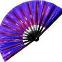 Large Clack Hand Rave Fan Holographic Folding Popping Line Dance Fan Foldable Handheld Clacking Fans for Line Dancing Craft Rave Accessories for Festival Rainbow Outfits Party ClubLaser Purple