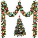 Kingdder 16.4 ft Christmas Tinsel Garland Lighted Metallic Twist Tree Decoration Prelit Battery Operated 50 LED Hanging Garland for Xmas New Year Home Outdoor Decor(Multicolor, Red and Green)