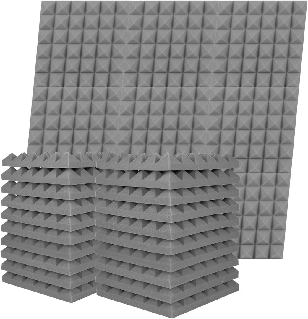 Musfunny Sound Proof Foam Panels, 12 Pcs 2" x 12" x 12" Acoustic Foam Panels Sound Absorbing Wall Panels for Studio Recording Office Home Studio (Gray)