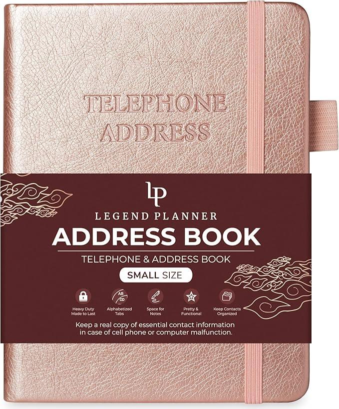 Legend Planner Address Book with Alphabetical Tabs Telephone Contacts Book for Phone Numbers, Addresses, Passwords, Medium (Medium (5.2" x 7.7")