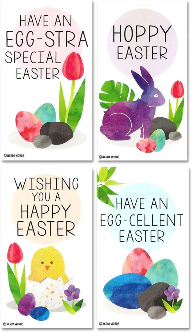 Nerdy Words Mini Easter Gift Tags (Wallet-Sized Cards with Tiny Envelopes) for Family Friends and Classroom Handouts (Set of 32)