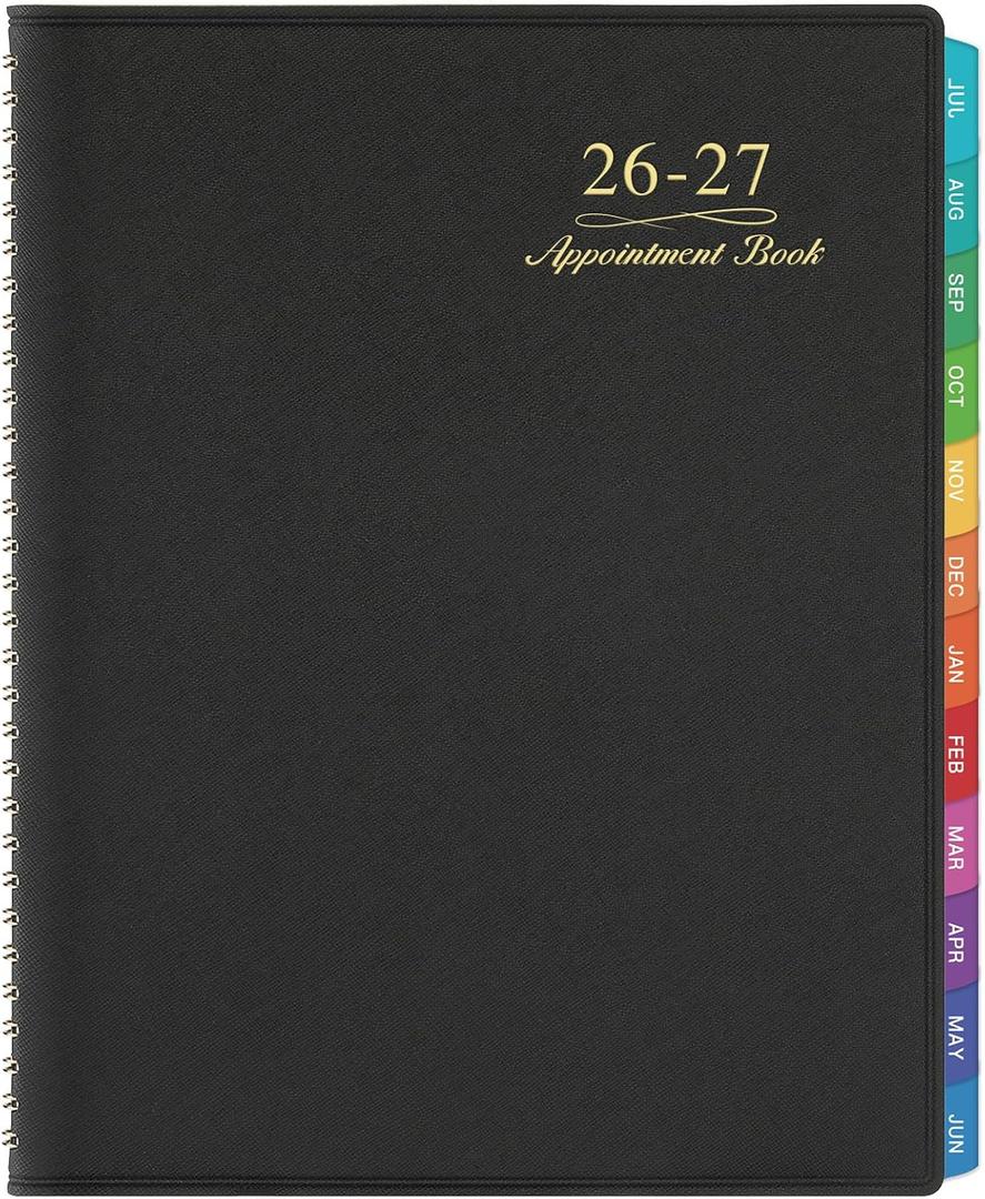 Appointment Book/Planner 2026-2027 - Weekly Appointment Book 2026-2027, July 2026 - June 2027, Daily/Hourly Planner with Tabs, 15 Minutes, 8.26" x 11.4", Wirebound - Black