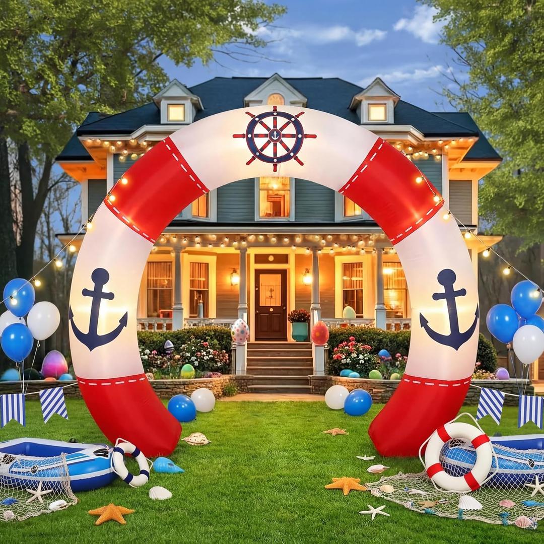 Gilprop 10 ft Nautical Party Inflatable Decorations with Build-in LEDs Blow up Arch Kit Outdoor Inflatable Archway Decorations for Yard Lawn Garden Party Decor