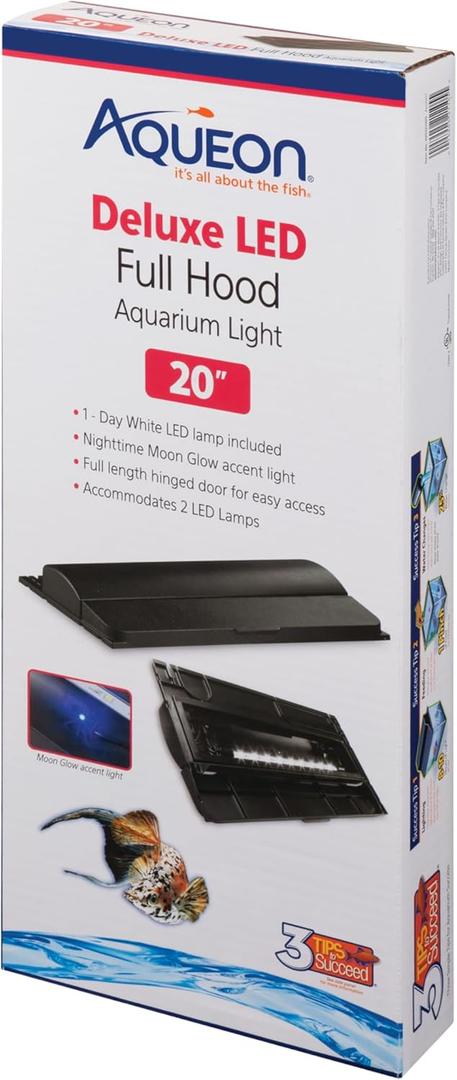 Aqueon LED Deluxe Fish Tank Aquarium Full Hood with LED Light, Black, 20 Inch