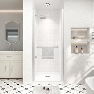 Frameless Pivot Shower Door 28"-30" Wx72 H,1/4"(6mm) Clear Nano Coated (SGCC) Tempered Glass,Reversible Swing Shower Door for Walk-in Shower,Modern Brushed Nickel Finish