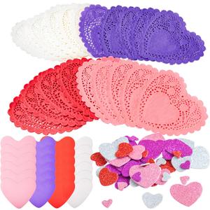 JOYIN 126+ Pcs Valentines Day Craft Gift Set with 100 Heart Doilies, 24 Pcs Foam Doilies and 2 Bags Foam Heart Stickers for Kids, Tableware Decoration, Home Activitie, Kitchen Disposable Table Craft