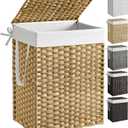 SONGMICS Laundry Hamper with Lid, 23.8 Gallon (90 L) Synthetic Rattan Clothes Laundry Basket with Lid and Handles, Foldable, Removable Liner, Goose Yellow ULCB51NL