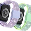 Stretchy Bands Compatible with Kids Apple Watch Band 38mm 40mm 41mm 42mm 44mm 45mm 46mm 49mm, Soft Elastic Glitter Strap for iWatch Series 10 9 8 7 6 5 4 3 SE SE2 SE3 Girls Boys (Teal+Purple)
