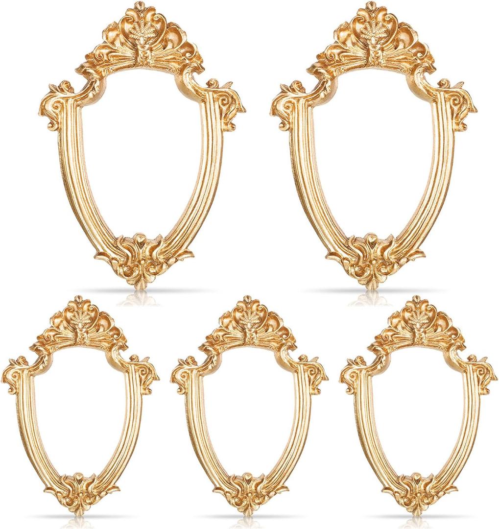 Geelin 5 Pcs Mini Gold Frames Set Vintage Resin Picture Frames Small Baroque Antique Gold Photo Display For Christmas DIY Photography Holiday Decoration, Without Glass or Backing(Vintage Oval)