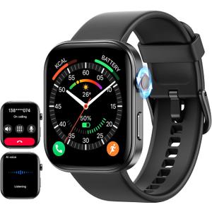 aeac Smart Watch for Men Women iPhone & Android,1.99" AMOLED Screen 3ATM Waterproof Fitness Watch with Answer/Make Call AI Voice,24H-Heart Rate/SpO2/BP Monitor,120+ Sports Modes (Black, 1.99)