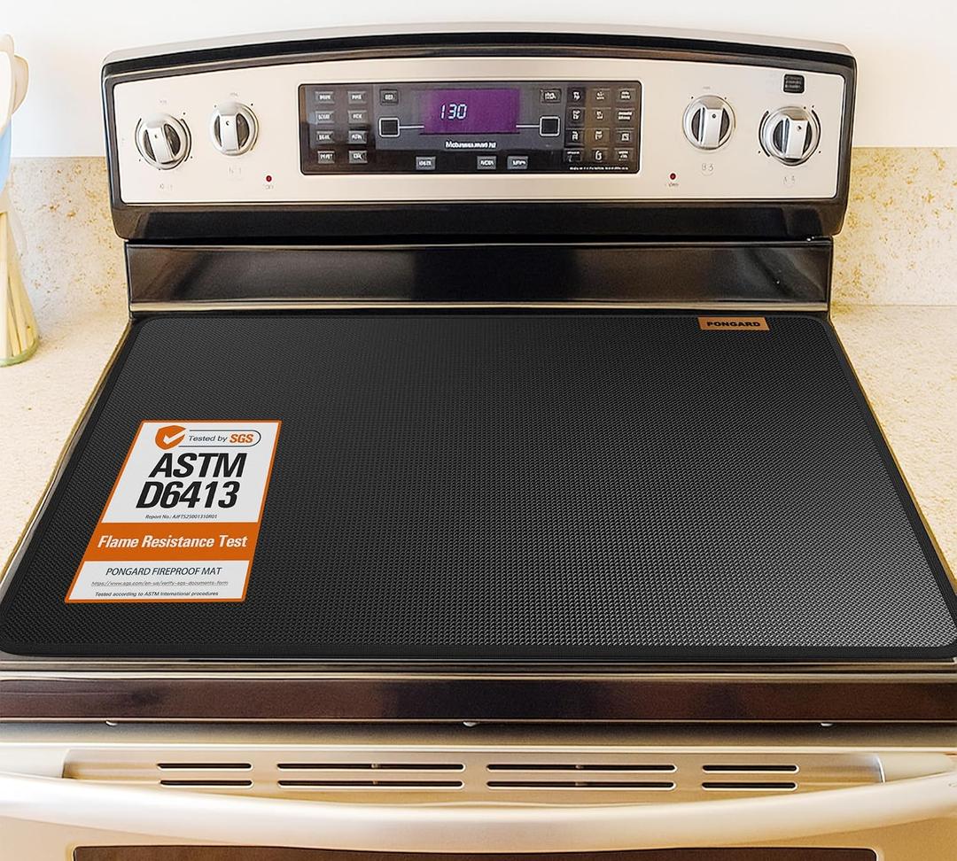 Fireproof Stove Top Covers for Electric Stove, Waterproof & Heat Resistant Mat for Glass Top, Stovetop Protector, Anti-Scratch, 30x21 Black
