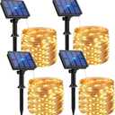 4 Pack Solar String Lights Outdoor - 320LED 132FT Solar Fairy Lights Waterproof 8 Modes, Copper Wire Solar Powered Twinkle Lights for Outside Tree Garden Christmas Wedding Party Decor (Warm White)