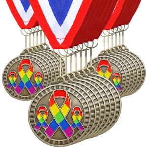30 Pcs Gay Pride Awareness Medals Rainbow Ribbon Award Gifts with Neck Ribbon 2" LGBT Trophy Rainbow Medal Award for Love is Love Equality LGBT Pride Month 2026