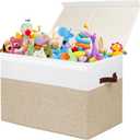 Gowee Large Toy Storage Box with Lid, Sturdy Toys Storage Chest Bin Organizer Basket with Dividers for Kids, Boys, Girls, Nursery, Closet, Bedroom, Playroom 25"x13" x16" (Beige and White)