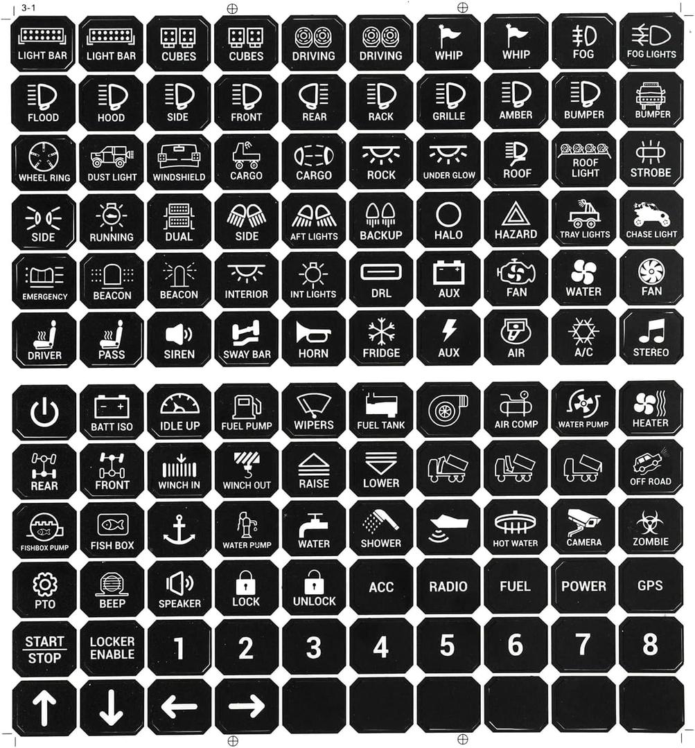 Auxbeam 120Pcs Switch Panel Sticker, Switch Label Kit for Auxbeam Switch Panel BA80, GA80, BB80, GB80, BC60, GC60, AR-800 Fit for Car Boat Truck Vehicle Text Sticker, Black,White