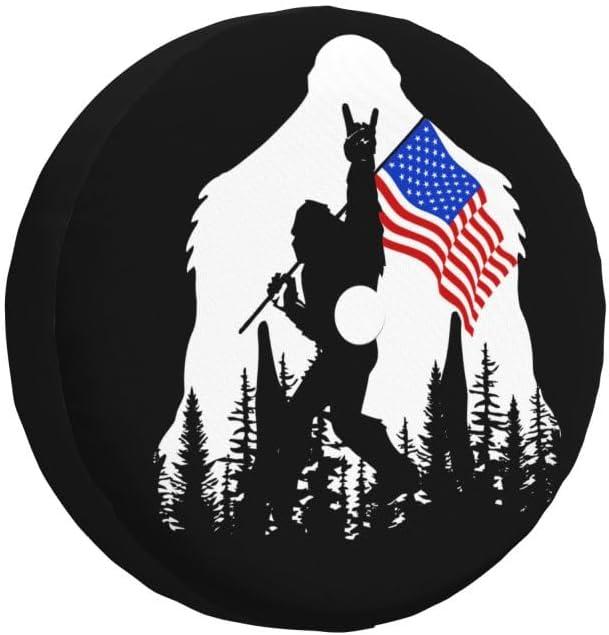 American Flag Camping Spare Tire Cover with Backup Camera Hole Leather Wheel Covers for Wrangler JL (17" for tire's Diameter 31"-32")