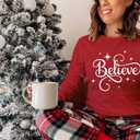 Christmas Shirts for Women Believe Shirt Cute Merry and Bright Pullover Top Xmas Long Sleeves Tops (M)