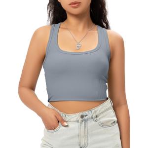 Sports Crop Tank Tops for Women Cropped Workout Tops Racerback Running Yoga Tanks Cotton Sleeveless Gym Shirts (Small, Xmist Blue)