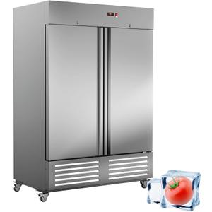 54"W 2 Door Commercial Refrigerator Stainless Steel Fan Cooling 49 Cu.ft Refrigerator for Restaurant, Bar, Shop Upright 33~41, Stainless Steel Reach-in, ETL and DOE Approved
