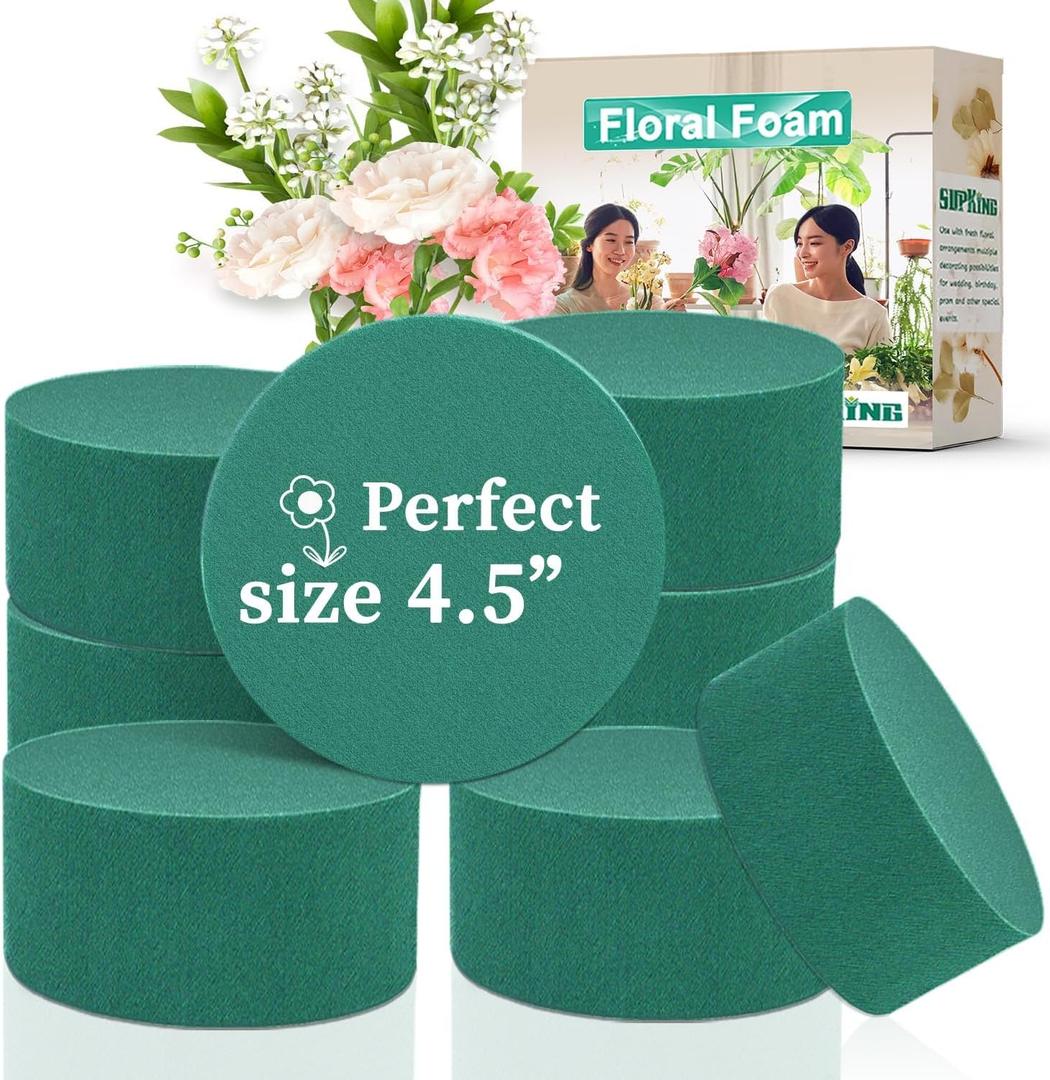 SupKing 8 Pcs Round Floral Foam 4.5", Green Wet Dry Flower Foams Florist Blocks Plant Foam for Craft Artificial and Fresh Flower Arrangements