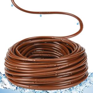 150 ft 1/4 Inch Drip Irrigation Tubing with 8" Emitter Spacing Brown Hydroponics Dripline Hose Irrigation Drip Line Emitter Tubing Parts for Gardens Greenhouse Bed Flower Efficient Watering