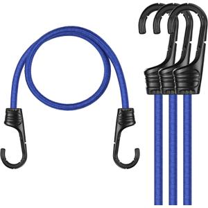 WORKPRO 24 Inch Bungee Cords with Hooks, 4 Pack Superior Rubber Heavy Duty Bungee Straps Strong Elastic Rope for Outdoor Tent, Luggage Rack, Camping, Cargo, RV, Bike, Transporting, Storage, Blue