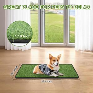 Artificial Grass Mat, Dog Grass Pee Pads, Fake Grass Pad for Pets Potty Training, Soft Grass Rug, Grass Doormat with Drainage Holes, Pet Turf for Indoor Outdoor Use, Washable(15.7''*31.5'')