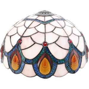 Tiffany Lamp Shade 12Inch Accessories Replacement Pink Crystal Stained Glass Lampshade Only for Floor Lamps, Table Lamps,Pendant Lamps (Pink Crystal G)