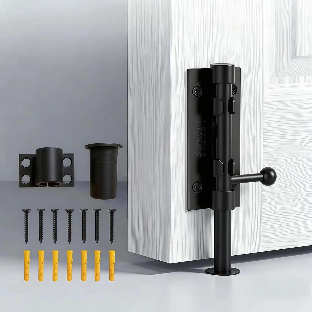 Barrel Bolt Latch,6.3 inch Slide Bolt Gate Latch,14mm Bolt Heavy Duty Shed Door Latch,304 Stainless Steel Black Finish Door Lock Latch for Barn, Wooden Fence, Slide,Door (1, Black-7.7inch)