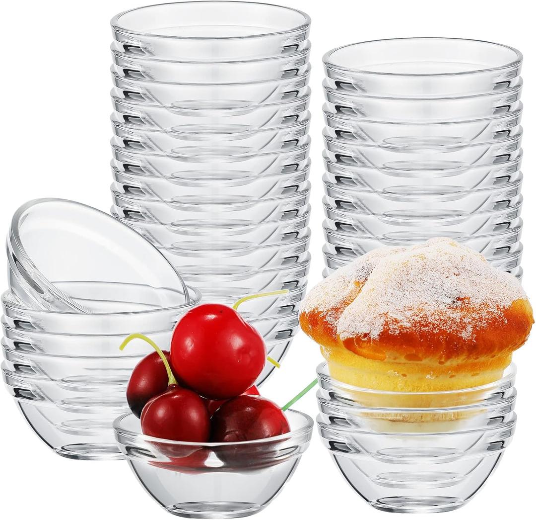 Pinkunn 36 Pieces Small Glass Bowls Mini Clear Prep Bowls Stackable for Spices Sauce Ramekins Snack Fruit Dips Dessert Ingredient Cooking(2.4 Inch)