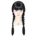 Long Black Braided Wig with Necklace for Kids Child Pigtail Wig Party Halloween Outfit