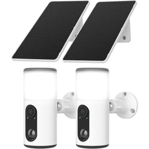 ANRAN Solar Security Cameras Wireless Outdoor with Light,2K Porch Floodlight Camera with Color Night Vision & AI Motion Detection,2-Way Talk Spotlight Siren Alarm,Compatible with Alexa,2PCS