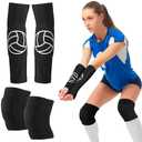 Hungdao 1 Set Volleyball Knee Pad and Arm Sleeve Volleyball Accessories Stuff Forearm Elbow Sleeve Wrist Guard with Protection Pad and Thumb Hole for Women Men Adult(Classic) 8-14 Age
