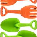 IOKUKI Large Shovels & Rakes - Solid Plastic, Sand Toys with Mesh Bag 4 PCS