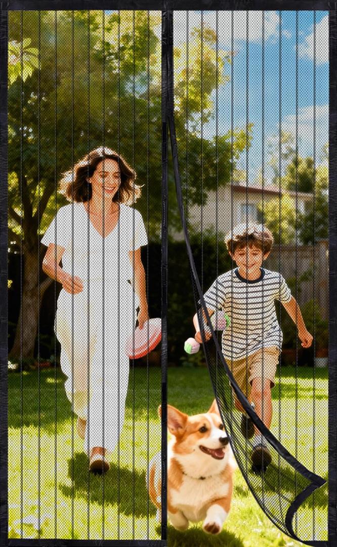 Magnetic Screen Door 32x80 Inch, Heavy Duty Door Screen Mesh with Magnetic Closure, Easy Install Hands-Free Screen for Sliding & Front Door, Pet & Kid Friendly, Keep Bugs Out
