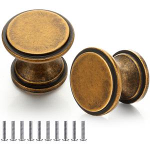 Shimeyao 10 Pack Vintage Antique Brass Cabinet Knobs 1 Inch Round Dresser Knobs Kitchen Drawer Knob Brushed Brass Hardware Single Hole Cupboard Door Knob Dresser Pulls Handles