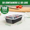 50 Pack (100-Piece) 24 oz Meal Prep Containers Reusable with Lids, Sturdy Leakproof & Food Safe, Microwave, Freezer, Dishwasher Safe Prep Containers, To Go Take Out Plastic Food Storage